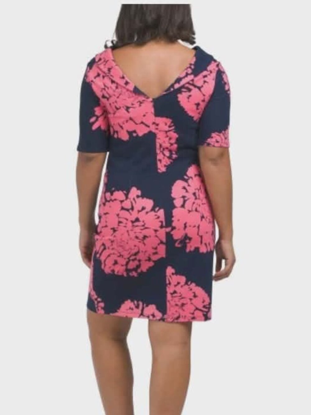 Trina Turk dress Sz 4 Olinda Blue Pink Floral 3/4 Sleeve Roll Neck Ponte Stretch - Picture 2 of 6